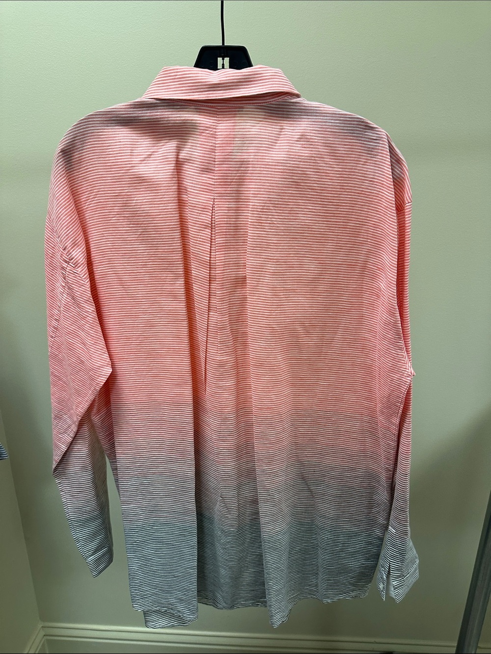 Lafayette 148 New York Coral-to-Gray Ombre Stripe Button-Down Shirt - Picture 3 of 3